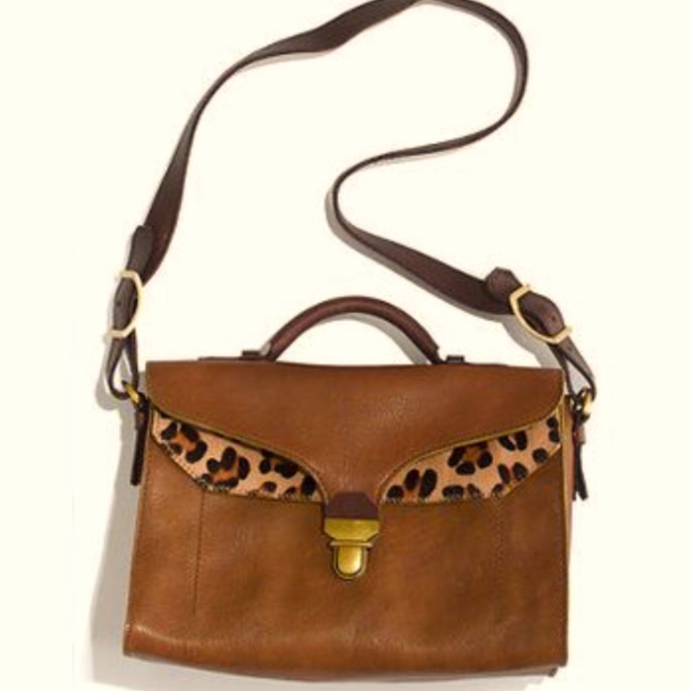 Madewell Brown W Leopard Leather/Crossbody Bag EUC